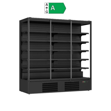194x74x201cm Schwarzes Kühlregal mit 3 Glastüren für Supermarkt oder Kiosk, 1939 Liter Volumen, Energieeffizienzklasse A, inklusive 5 Metallregalen.