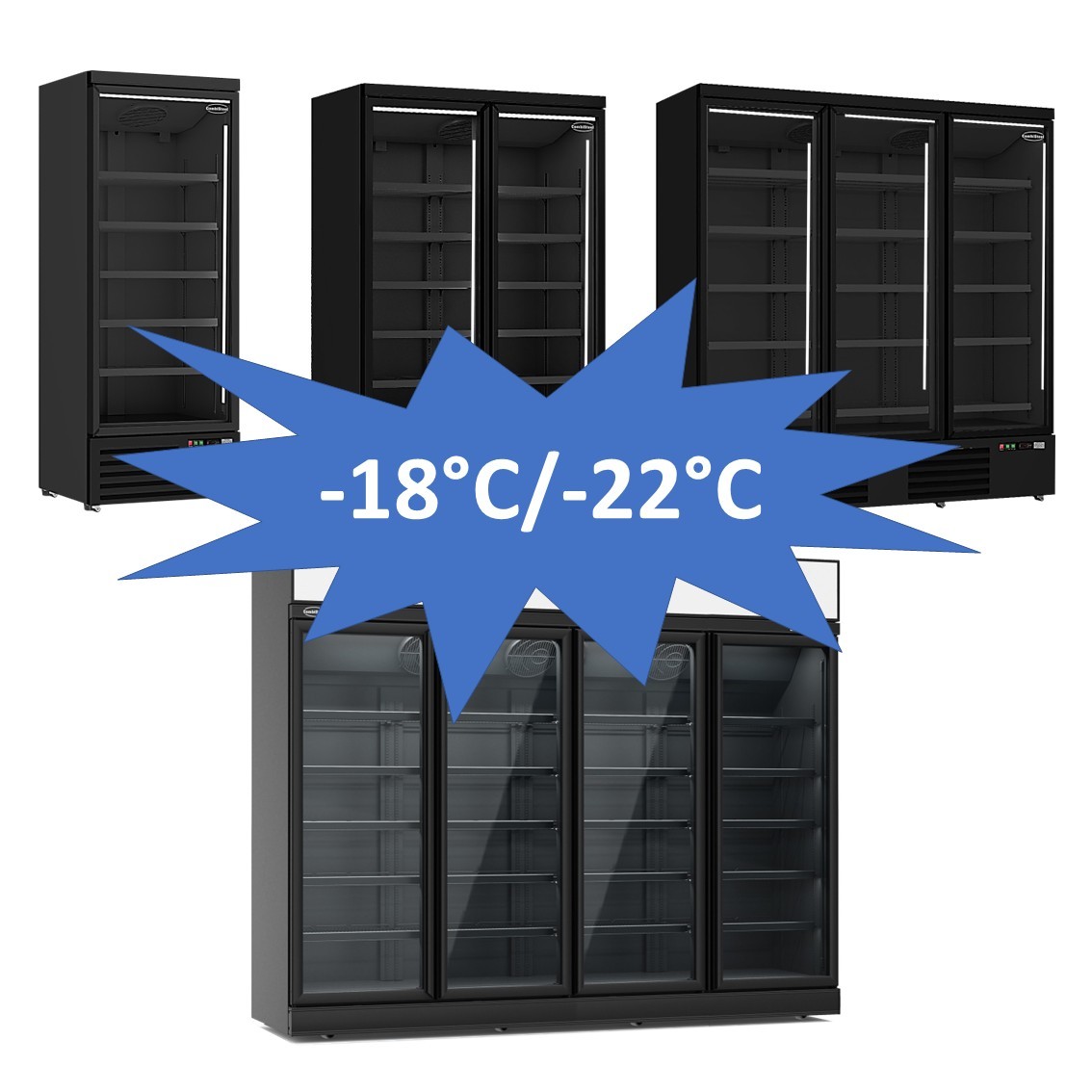 Tiefkühlregal 4 unterschiedliche Tiefkühlregale in modern Schwarz für Supermarkt, Tankstelle, Kiosk